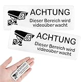 simarro Achtung VideoüBerwachung Schild Selbstklebend, 8.5x3cm Aluminium Schild Warnschild Aufkleber Videoüberwachung Warnschild Gebürstetes für Innen und Außenbereich(2Stück Silber)