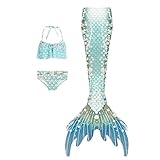 Generisch 𝙈eerjung𝙛rauen𝙛losse Mädchen Mit Bikini Set 3-Teilig 𝙈eerjung𝙛rauen Bikinis Sommer 𝙈eerjung𝙛rau Cosplay Badebekleidung Schwimmen Schwimm𝙛losse Leicht Bademode F 140