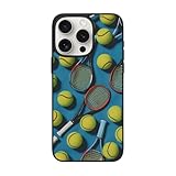JCVOTREL Lustige Tennisschläger und Tennisbälle bedruckte Handyhülle für iPhone 15 Pro – 15,5 cm (6,1 Zoll), stoßfeste PC-Handyhülle mit Objektivschutz, Anti-Fingerabdruck, vergilbt nicht