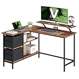VASAGLE L-förmiger Schreibtisch, 2 geräumige Schubladen, Computertisch mit Monitorständer, Eckschreibtisch, Gaming-Tisch mit Verstellbarer Ablage 135 x 105 cm vintagebraun LWD098B01