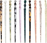 10Pcs Acetat Haarstäbchen Vintage, BetterJonny Haarstäbchen Acetat Schildpatt Leopard Haarsticks Retro Haarnadel Essstäbchen Leopard Haarnadeln Scheibe Lange Haare Essstäbchen für Frauen Mädchen
