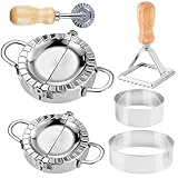 6 Stück Ravioli Dumpling Former Set, GOMETY Edelstahl Teigtaschenformer mit Ravioli Ausstecher und Teigrädchen, Knödelmaschine mit Holzgriff für Dumpling Ravioli machen
