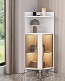 Eckvitrine mit Lichtern, unabhängige Vitrine für Kuriositäten, Glasvitrine für Büro & Schlafzimmer, 120 cm Höhe, elegantes Weiß & Gold Design