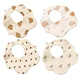 SGERUFZ Baby Lätzchen 4er Pack 6 lagige Dreieckstücher, Baby Blütenform Schal, Halstuch, Spucktücher, Mulltücher für Zahnen und Sabbern, 4 verschiedene Muster Designs