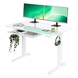 INNOVAR Glas Elektrischer Höhenverstellbarer Schreibtisch mit Schublade,120 x 60 cm Höhenverstellbarer Schreibtisch, Elektrischer Schreibtisch für Home Office,Standing Desk, Weiß