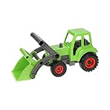 Lena 04213 EcoActives Traktor mit Frontlader, Nutzfahrzeug ca. 35 cm, robuster grüner Trecker mit Schaufel, natürlicher Holzgeruch durch ökologischen Holzanteil, Spielfahrzeug für Kinder ab 2 Jahre