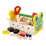 Mikinona Holzspielzeug Werkzeugkasten Tragbare Cartoon Multifunktion Werkbank Pädagogisches für Jungen Mädchen Solides Holz Gesundes Wasserfarben Design Fördert Soziale Fähigkeiten und