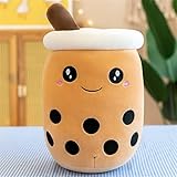 HICAS Bubble Tea Kuscheltier,Cartoon Plüschpuppen Lustiges Milchtee Softpuppe Teetasse Kissen Bubble Tea Plüschtier Kinderspielzeug Geburtstagsgeschenk 24 cm/9.4 inch,Braun A