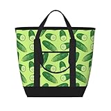 Isolierte Kühltasche mit Gurkenmuster, große Kühltasche, isoliert für Lebensmittel, isolierte Einkaufstaschen mit Reißverschluss oben, für Reisen, Picknick, Grün