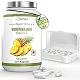 Bromelain 200 Kapseln 500 mg | 10000 F.I.P/g | 5000 GDU/g | Vitamin C | 7 Monate Vorrat | Hochdosiert | inklusive Pillenbox | 100% Vegan | Rein pflanzlich | Laborgeprüft | Made in Germany