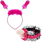 Boyiee Penis Jga Accessoires Frauen, Penis Kostüm, Junggesellenabschied Frauen, Hochzeit Strumpfband und Jga Haarreifen, Lustig Scherzartikel für Erwachsene, Pimmel Kopfschmuck und Spitze Strumpfband
