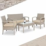 Casaria® Gartenmöbel Set Wetterfest 4 Personen Outdoor inkl. Auflagen Polyrattan 2 Sessel Gartenbank Tisch Garten Terrasse Balkon Möbel Lounge Creme
