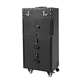 Kosmetikkoffer Trolley, Schminkkoffer 2 Schubladen Rollende Make-up-Koffer 38 ×25.5 ×82cm Nagelkkoffer 360° Drehbare Rollen Large Storage Cosmetic Trolley für Reise Kosmetikerin Friseurerin