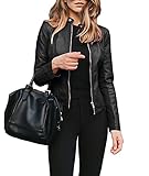 SOMTHRON Damen Kunstleder Jacke Leder Jacke Motorrad Short PU Kurzjacke Punk Bikerjacke Übergangsjacke Ledermantel Slim Short Mantel，S-5XL，viele Farben，Übergröße, Herbst Winter