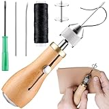 Leder-Nähwerkzeug-Set, Leder-Stich-Nähahle + gewachster Faden + gebogene und konische Nadeln, eingebaute Spule DIY Craft Leder-Nähset mit Schraubendreher, Leder-Nähzubehör