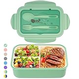 BIBURY 1400ml Lunchbox Brotdose Bento Box Erwachsene & Büro, Auslaufsicher - Große Brotdose mit 3 Fächern, Besteck inklusive, Lunch Box Männer Frauen Mikrowellengeeignet, Schule Arbeit (Grün)