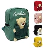 Personalisierter Rucksack Kinder mit Namen, Kindergartenrucksack mit Teddybär Kuscheltier, Bär Kinderrucksack for Jungen und Mädchen, Rucksack Kleinkind Schulranzen für Kindergarten Kita (Grün)