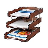 Briefablage aus Holz mit 3 Ebenen, stapelbar, Schreibtisch-Organizer für Post, A4-Papier, Bilder und mehr, Büro-Aktenablagen, Halter und Zubehör, Schwarz