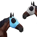 Fliegenmasken für Pferde mit Ohren – Lycra-Fliegenmasken für Pferde (2 Stück, grau und blau)