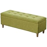 Ottoman-Bank mit Scharnierdeckel für Schuhwechsel und Massenaufbewahrung, Massivholzbeine, Schlafzimmer, Betthocker aus Leinenstoff, Wohnzimmer, Sofa, Sitzhocker (Grün, 90 cm)