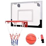 KOMFOTTEU Basketballkorb, Basketballbrett mit Korb, Basketballboard Basketball Backboard Wandmontag 45x30cm, Basketballring φ22, Basketball Set mit Ball Netz Luftpumpe