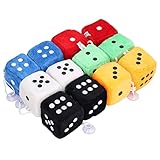 Wakects 12 Stück Plüsch-Autowürfel, 6 cm, flauschige Würfel, Autozubehör, Würfel mit Punkten und Saugnäpfen für Dekoration im Innenraum des Autos