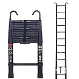Verlängerbare Leiter mit 3,2 m und Haken, stabilere Dachbodenleiter, Teleskopleiter, Aluminium, leicht, tragbar, Dachbodenleiter, EN131-zertifiziert, 150 kg Tragkraft, mit rutschfesten Gummifüßen