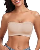 LEYSHE Trägerloser BH ohne Bügel Nahtlose Pull-on Bandeau BH Gepolsterter Damen Bustier ohne Träger Tube Top mit Transparenten Trägern,FS,XL