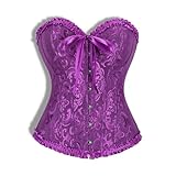ZEID Korsett Damen Corset Top schwarzes korsett Vollbrust Corsage Vintage Bustier corset Gothic Schnürkorsett Bustier (DE/NL/SE/PL, Alphanumerisch, L, Regular, Regular, Purple)