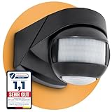 SSC-LUXon KELEA Bewegungsmelder schwarz aussen & innen Aussenbereich IP54 für Wand, Decke & Ecken - PIR Sensor bis 12m Winkel 180° & 360° schwenkbar mit Dämmerungssensor