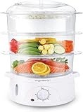 Aigostar Fitfoodie 30CFO - Dampfgarer mit Timer 9L, 3-Etagen Stapelkörbe (800W, BPA frei) .EINWEGVERPACKUNG