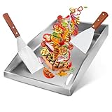 Grillplatte - Grillplatte aus Rostfreiem Stahl mit 2 Grillspateln - Kann mit verschiedenen Grills verwendet werden - Geeignet zum Kochen und Grillen im Freien