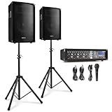Vonyx VX210 DJ Anlage für Anfänger, Musikanlage mit 2 Lautsprecher Boxen, 2X Boxenstativ, Audio Mischpult, 2X Mikrofon, DJ Set Komplett für Beginner, Beschallungsanlage, Party Gig, Hochzeiten
