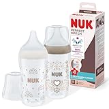 NUK Perfect Match Babyflaschenset | Ab 3 Monate | Passt sich dem Baby an | Temperature Control | Anti-Colic | 260 ml | BPA-frei | Silikontrinksauger, Medium | Regenbogen und Herz | 2 Stück