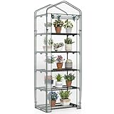 RELAX4LIFE Mini Gewächshaus, Foliengewächshaus mit 5 Regalen & Rolltür & Metallrahmen, Überwinterungszelt für Pflanzen, Tomatengewächshaus Winterfest für Garten, Terrasse, Balkon, 69 x 48 x 190 cm