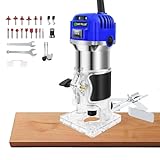 Handoberfräse Werkzeug, Holz Trimmer, Elektrische Holz Hand Router Holzbearbeitung, 27000R/min Trimmer Laminiergerät Oberfräse, 6 variable Geschwindigkeiten, elektrische Handoberfräse für Heimwerker