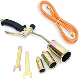 Gasbrenner 3 tlg. mit Schlauch 1,5m, Dachbrenner bis zu 28 kW, 3x Brenneraufsätze, Gaslötgerät Regelbar Abflammgerät Brenner Unkrautvernichtung, Anzünder, Abflammgerät für Unkraut Brenner (SN0286)