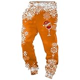 Generisch Jogginghose Weihnachten Herren Fleece Sweathose Lustig Rotweinglas Grafik Lange Sport Hose Männer Jogger Trainingshose Relaxing Hose Elastische Taille mit Kordelzug Winter