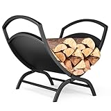 VOUNOT® Kaminholzregal Metall, X-förmiges Brennholzregal mit stabilem Sockel und Griff, Kaminholzständer für Kamin & Ofen, Feuerholzregal Innen und Aussen, 40,5 x 32 x 33 cm, Schwarz