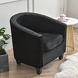 Plüsch-Schonbezug für Club-Stuhl, weich, einfarbig, 2-teilig, mit Kissenbezug, dehnbar, waschbar, für Sessel, Sofa, Couch, Schutz für Bartheke, Hotel, Wohnzimmer (schwarz)