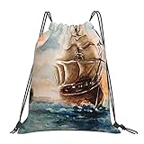 ASEELO Rucksack mit Kordelzug, nautisches Segelboot, bedruckt, Sport- und Fitness-Tasche, Outdoor-Tasche mit Kordelzug, Aufbewahrungstasche, Unisex, Segelboot, Einheitsgröße