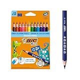 BIC Kids Buntstifte ECOlutions Evolution, Farbstifte Kinder, Ergonomische Dreikant-Malstifte zum Malen in 12 Farben, im Karton Etui, ab 2 Jahre