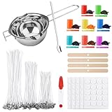 ALLAVA Kerzen Selber Machen Set, Kerzenherstellung Kit, Wachsschmelztopf und 100 Kerzendochte, 8 Kerzenfarbe, 100 Kerzen Aufkleber, 4 Dochthalter, Candle Making Kit für Erwachsene und Kinder, 480ml