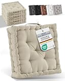 Beautissu 4er Set Bodenkissen Sitzkissen 40x40 cm - Dickes Matratzenkissen 8cm - 100% Baumwolle Stuhlkissen Indoor & Outdoor Sitzkissen Boden Tragegriff extra Dicke Sitzauflagen Leinen - Mila