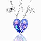 Xinlon 2 Stück Blau Delfin Muschel Halskette Lang, Mädchen Kette Herz Anhänger, Blau Delfin Ketten, Beste Freunde Herz Anhänger Halsketten, für Frauen Freundin Geschenk Personalisierter Schmuck