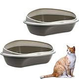 2X Katzenklo Ecke XXL Eck Katzentoilette mit Rand ohne Deckel Ecktoilette offen grau Katzen WC Doppelpack Sparpaket