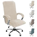 Samtplüsch Bürostuhl Bezug mit Armlehne Einfarbig, XL Stretch Bezug für Bürostuhl Elastische Stuhlhussen Spandex Office Computer Stuhlbezüge Abnehmbare für Stuhlhussen Bezug,Schwarz (Creme, XL)