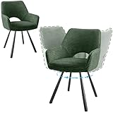 JIJIAN 2er Set Esszimmerstuhl Drehbar mit Armlehne, Drehbar 360°, Küchenstuhl, Moderner Polsterstuhl mit Stoffrückenlehne für Küche, Esszimmer, Schlafzimmer, Grün