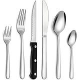 Bestdin Besteck Set mit Steakmesser, 36 teilig Besteck Set 6 Personen, Edelstahl Besteckset mit Messer Gabel Löffel, Hochwertiges Besteck für Haus/Party/Restaurant, Hochglanzpoliert&Spülmaschinenfest.