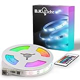 B.K.Licht - USB LED Strip 3 m mit Fernbedienung, buntes RGB, dimmbar, Streifen, Leiste, Zimmer deko, Gaming, Band, Lichtleiste, Lichtband, 300x0,2x1 cm, Weiß, innen
